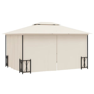 Gazebo con Teli Laterali e Doppio Tetto 3x4 m Crema 318543