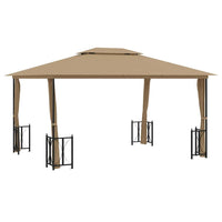 Gazebo con Teli Laterali e Doppio Tetto 3x4 m Tortora