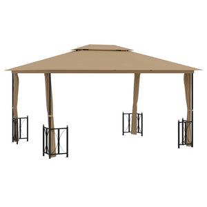 Gazebo con Teli Laterali e Doppio Tetto 3x4 m Tortora