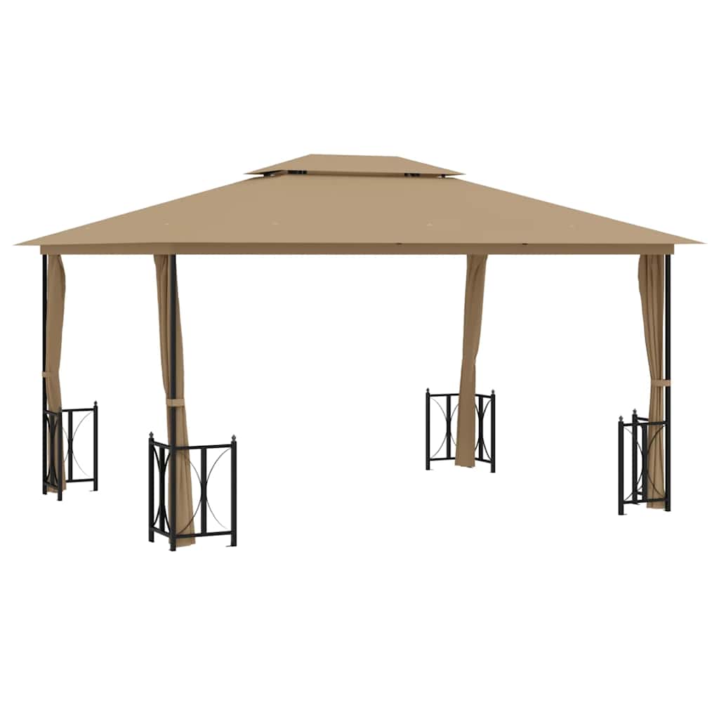 Gazebo con Teli Laterali e Doppio Tetto 3x4 m Tortora 318545