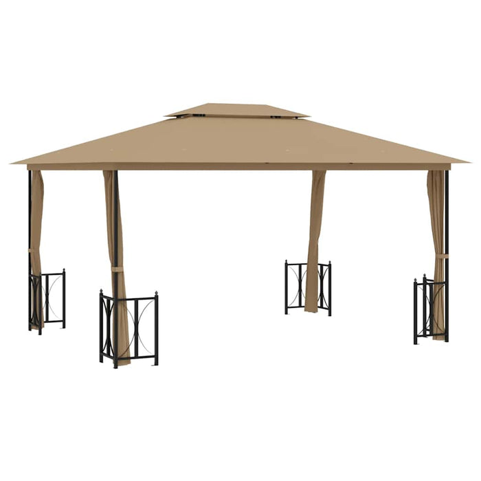 Gazebo con Teli Laterali e Doppio Tetto 3x4 m Tortora 318545