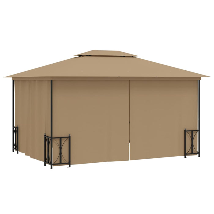 Gazebo con Teli Laterali e Doppio Tetto 3x4 m Tortora 318545
