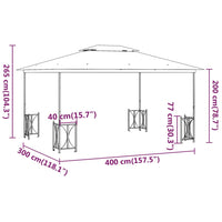 Gazebo con Teli Laterali e Doppio Tetto 3x4 m Tortora 318545