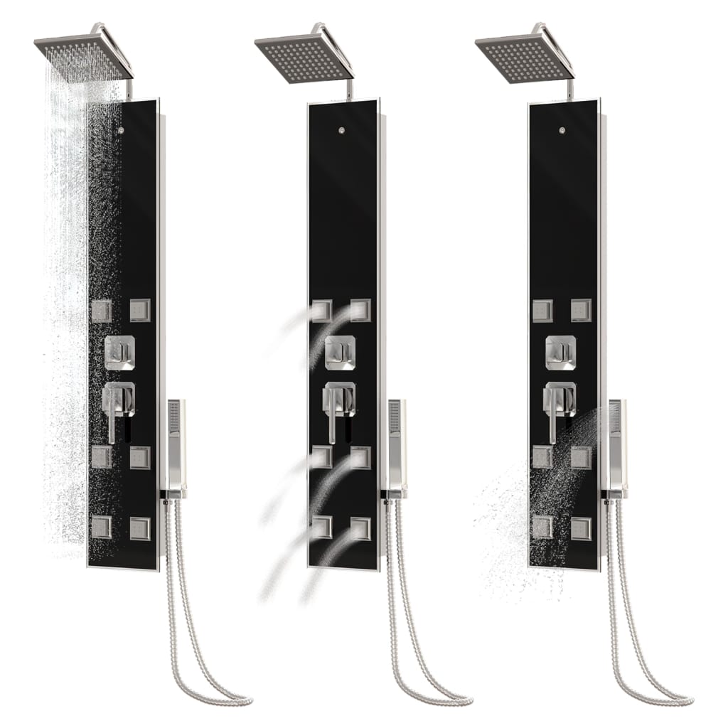 Pannello doccia soffione doccia vetro acciaio inox 130 cm nero 02_0003433