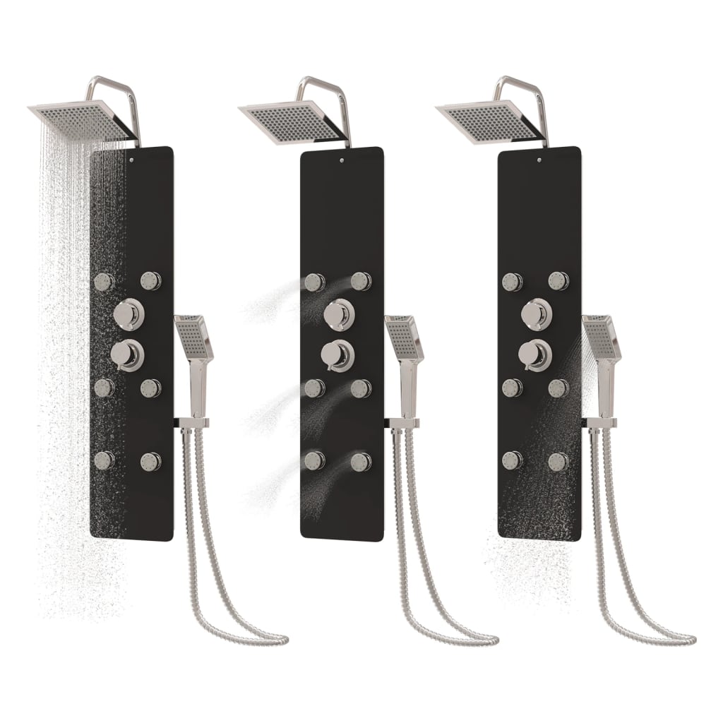 Pannello Doccia in Vetro 25x47,5x130 cm Nero 151420