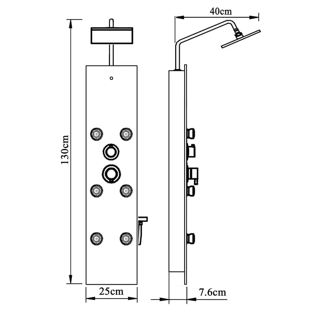vidaXL Pannello Doccia in Vetro 25x47,5x130 cm Nero