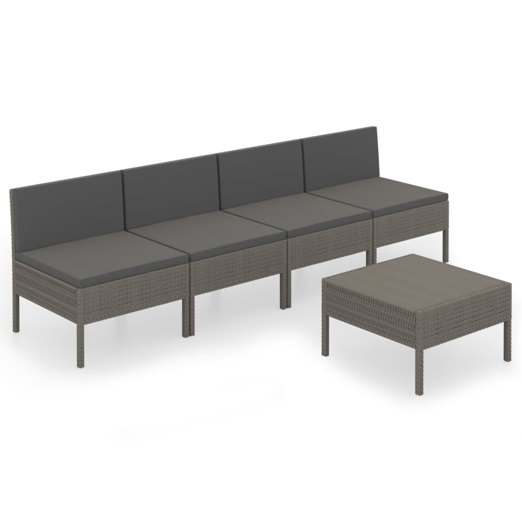 Set Divani da Giardino 5 pz con Cuscini in Polyrattan Grigio 3094326