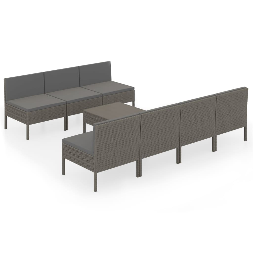 Set Divani da Giardino 8 pz con Cuscini in Polyrattan Grigio 3094330