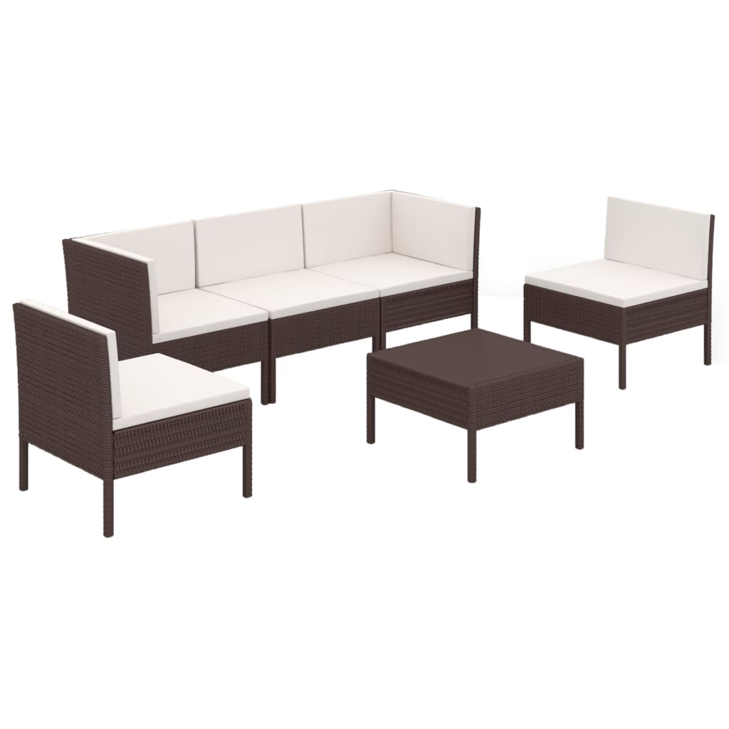 Set Divani da Giardino 6 pz con Cuscini in Polyrattan Marrone cod mxl 38302