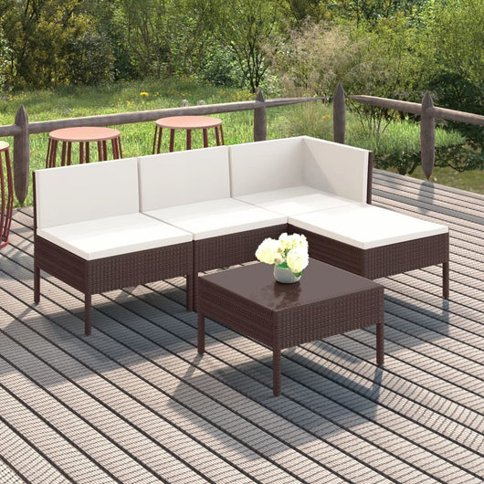 Set Divani da Giardino 5 pz con Cuscini in Polyrattan Marrone 3094363