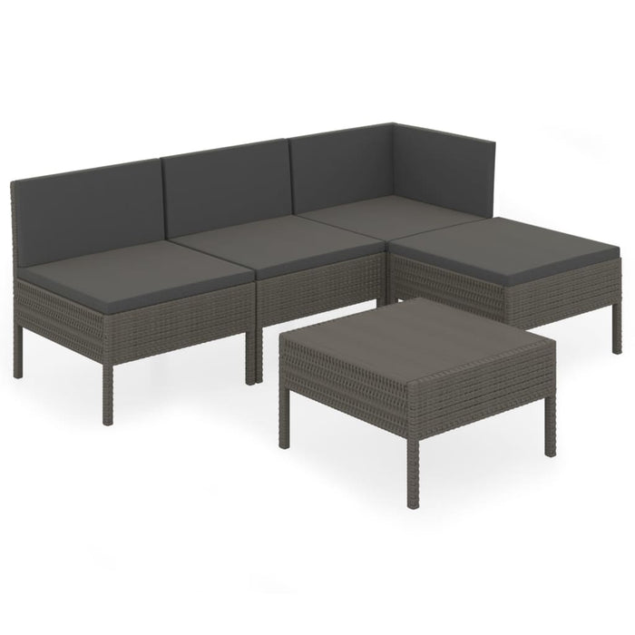 Set Divani da Giardino 5 pz con Cuscini in Polyrattan Grigio 3094366