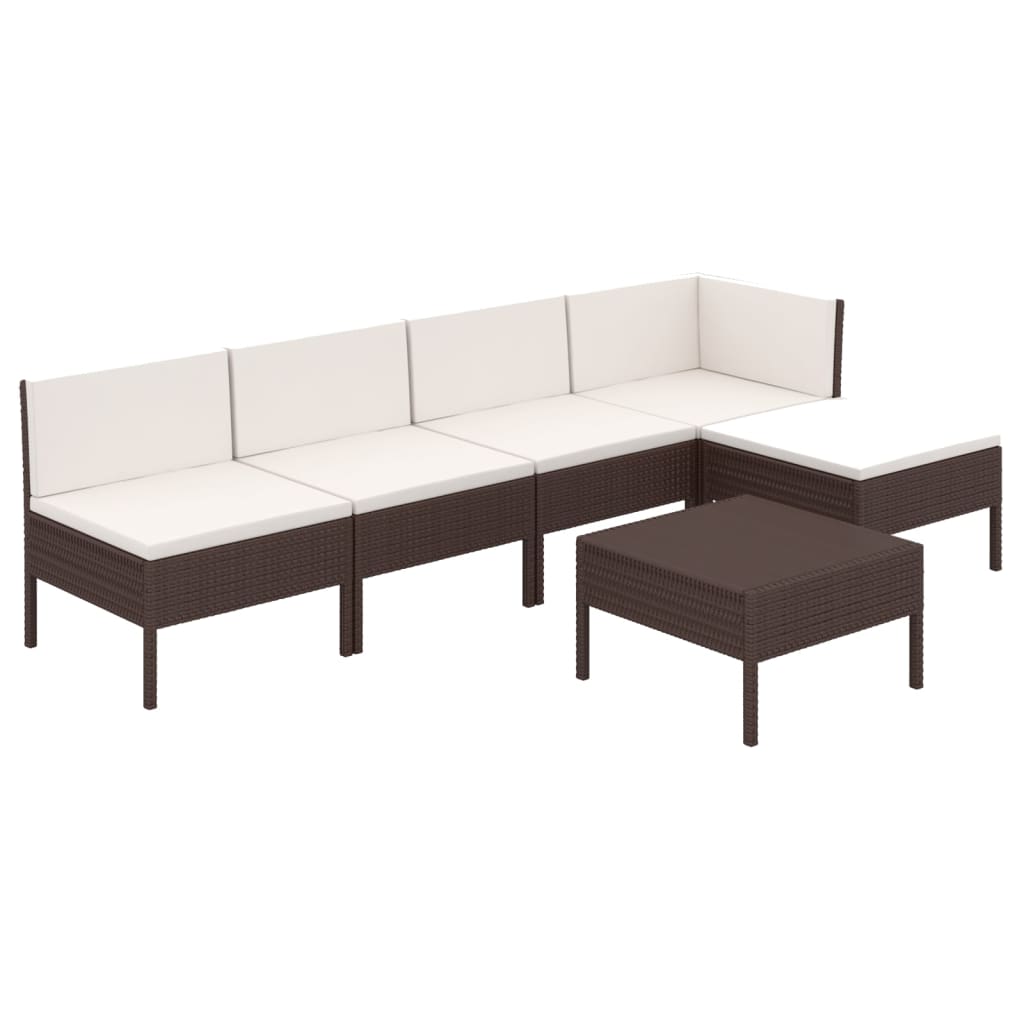 Set Divani da Giardino 6 pz con Cuscini in Polyrattan Marrone 3094371