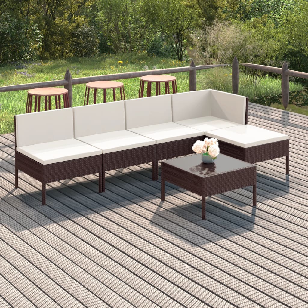 Set Divani da Giardino 6 pz con Cuscini in Polyrattan Marrone 3094371