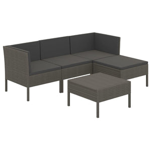 Set Divani da Giardino 5 pz con Cuscini in Polyrattan Grigio 3094378
