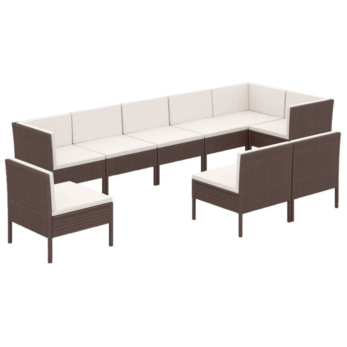 Set Divani da Giardino 9 pz con Cuscini in Polyrattan Marrone 3094403