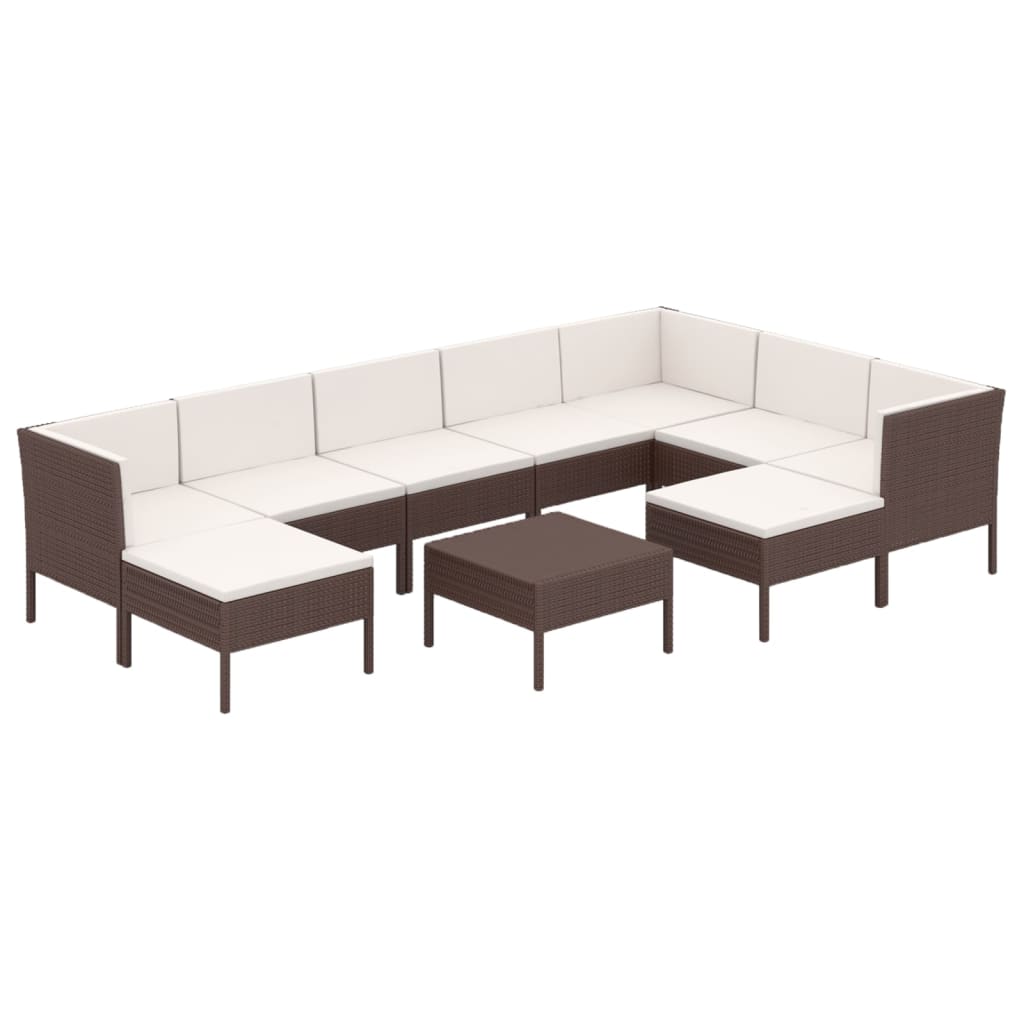 Set Divani da Giardino 10 pz con Cuscini in Polyrattan Marrone 3094435