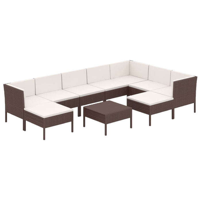 Set Divani da Giardino 10 pz con Cuscini in Polyrattan Marrone 3094435