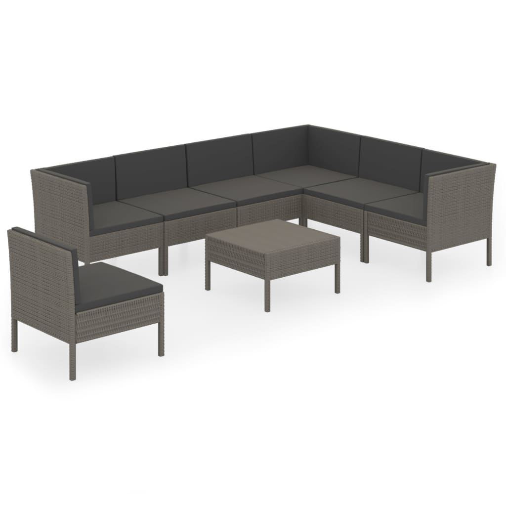 Set Divani da Giardino 8 pz con Cuscini in Polyrattan Grigio 3094442