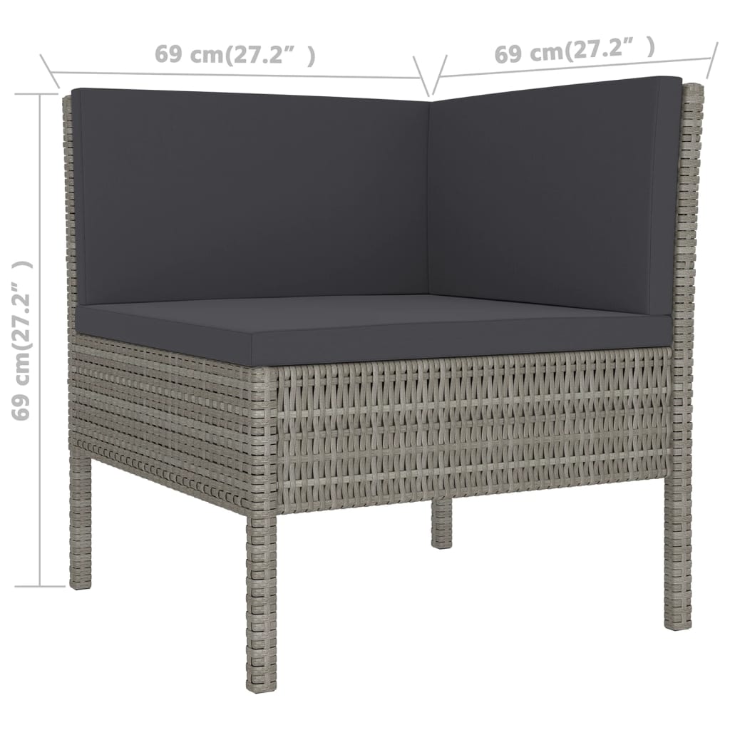 Set Divani da Giardino 8 pz con Cuscini in Polyrattan Grigio 3094442