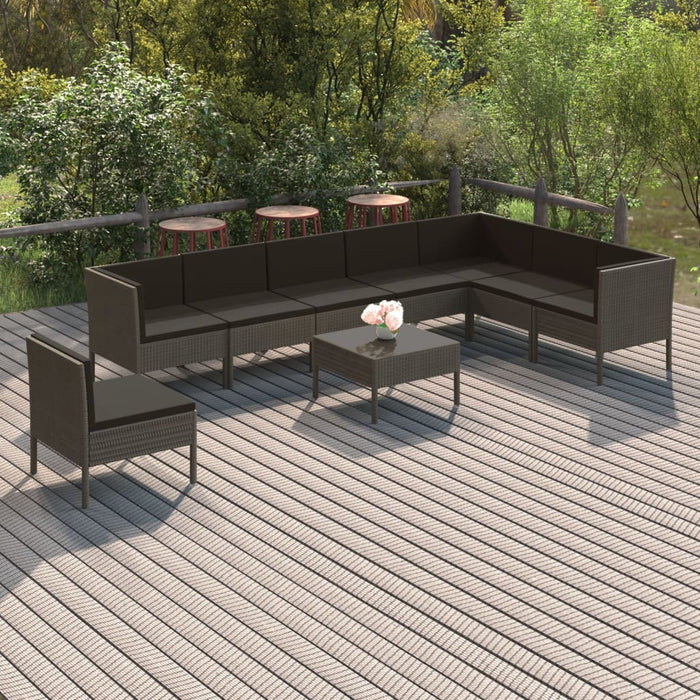 Set Divani da Giardino 9 pz con Cuscini in Polyrattan Grigio 3094446