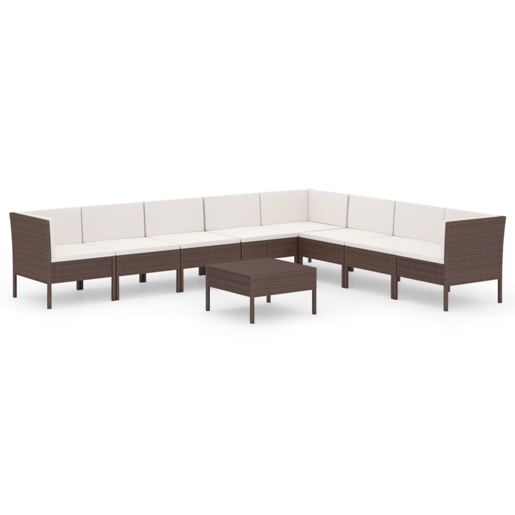 Set Divani da Giardino 9 pz con Cuscini in Polyrattan Marrone 3094459