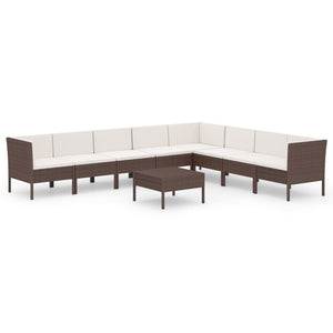 Set Divani da Giardino 9 pz con Cuscini in Polyrattan Marrone 3094459