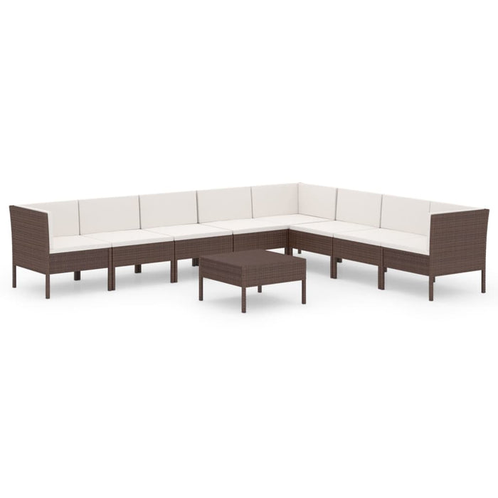 Set Divani da Giardino 9 pz con Cuscini in Polyrattan Marrone 3094459