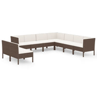 Set Divani da Giardino 9 pz con Cuscini in Polyrattan Marrone 3094467