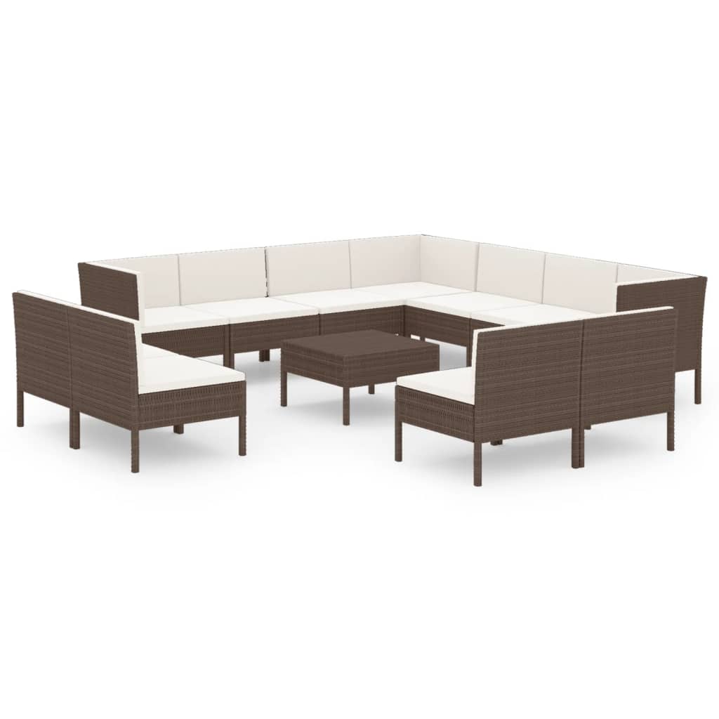 Set Divani da Giardino 12 pz con Cuscini in Polyrattan Marrone cod mxl 38421