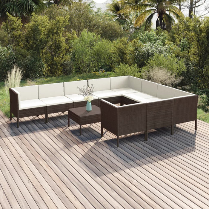 Set Divani da Giardino 11 pz con Cuscini in Polyrattan Marrone cod mxl 38427