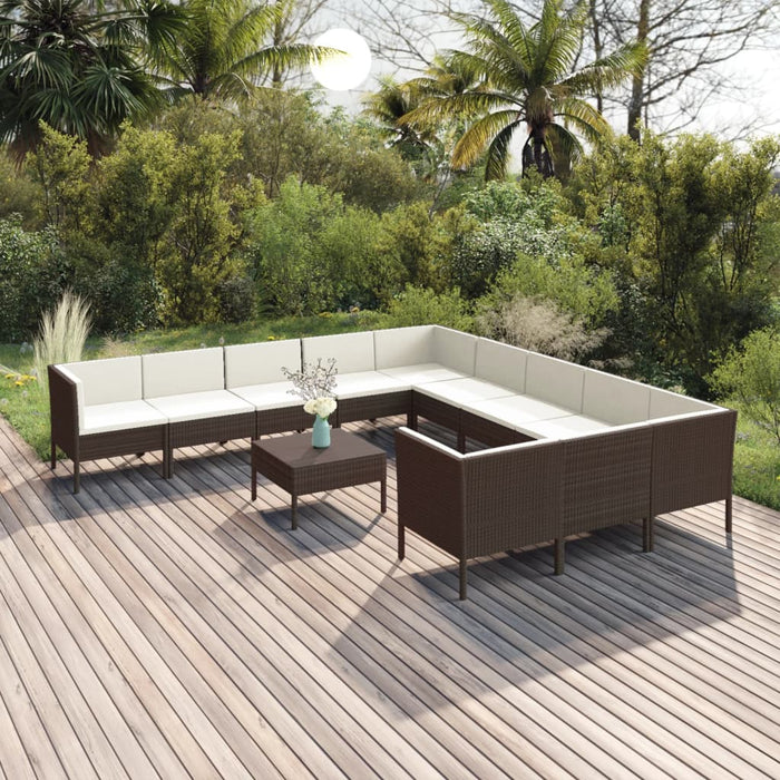 Set Divani da Giardino 12 pz con Cuscini in Polyrattan Marrone cod mxl 38430