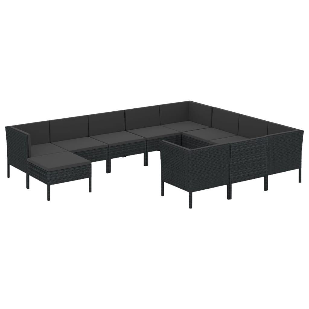 Set Divani da Giardino 11 pz con Cuscini in Polyrattan Nero 3094509