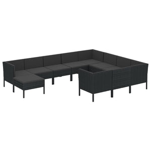 Set Divani da Giardino 11 pz con Cuscini in Polyrattan Nero 3094509