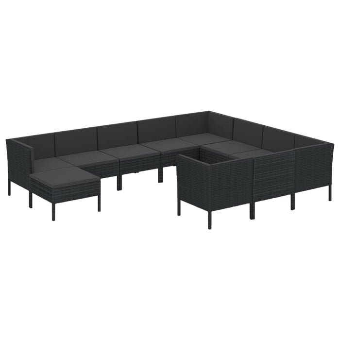 Set Divani da Giardino 11 pz con Cuscini in Polyrattan Nero 3094509