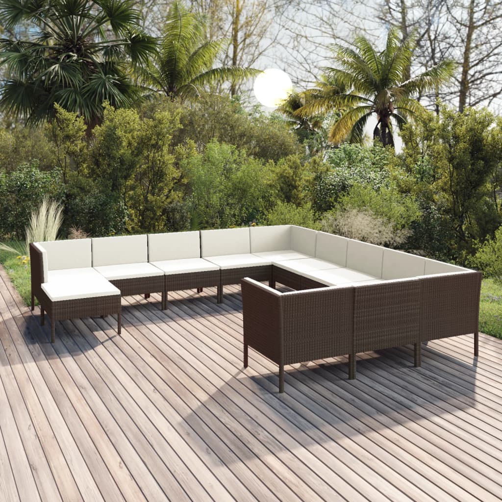 Set Divani da Giardino 12 pz con Cuscini in Polyrattan Marrone cod mxl 38446
