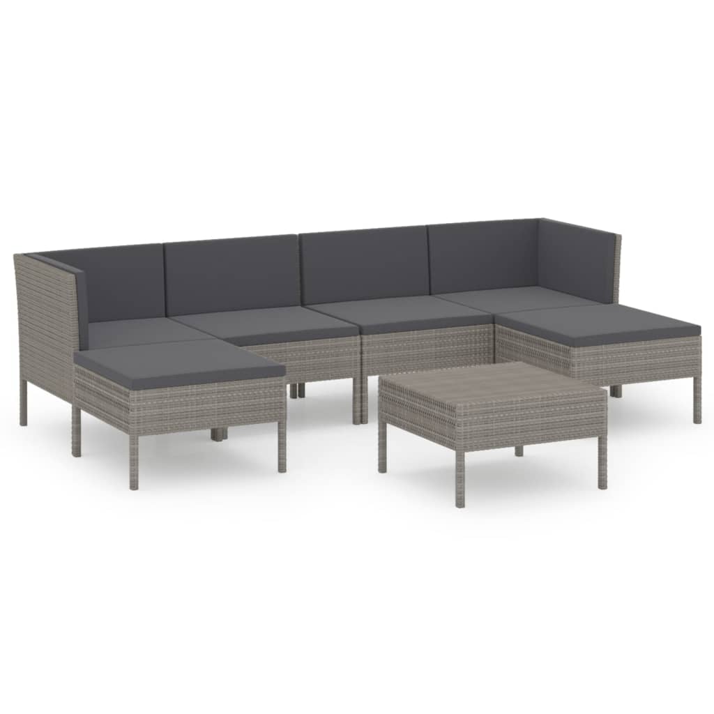 Set Divani da Giardino 7 pz con Cuscini in Polyrattan Grigio 3094538