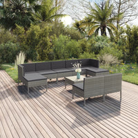 Set Divani da Giardino 10 pz con Cuscini in Polyrattan Grigio cod mxl 38474