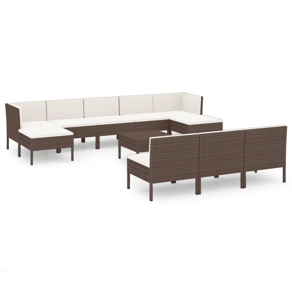 Set Divani da Giardino 11 pz con Cuscini in Polyrattan Marrone 3094571