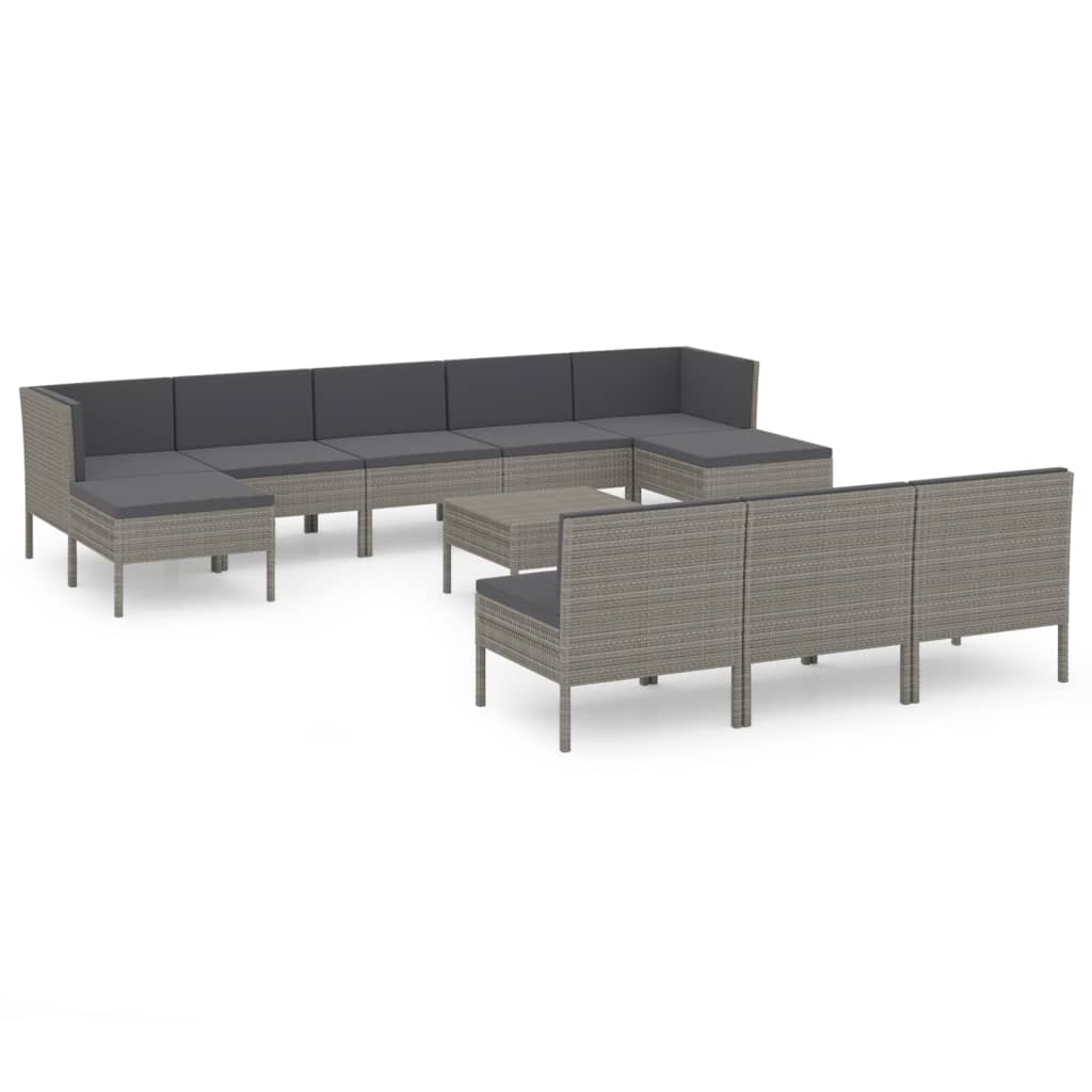 Set Divani da Giardino 11 pz con Cuscini in Polyrattan Grigio 3094574