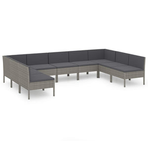 Set Divani da Giardino 9 pz con Cuscini in Polyrattan Grigio 3094598
