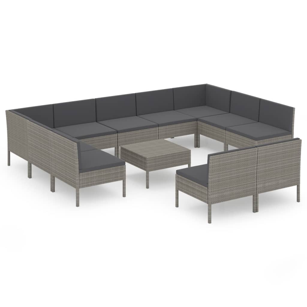 Set Divani da Giardino 12 pz con Cuscini in Polyrattan Grigio 3094610