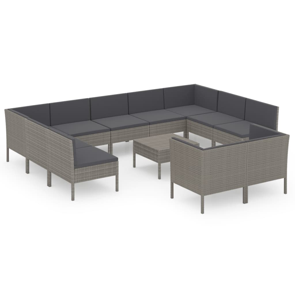 Set Divani da Giardino 12 pz con Cuscini in Polyrattan Grigio 3094622