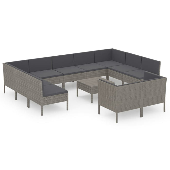 Set Divani da Giardino 12 pz con Cuscini in Polyrattan Grigio 3094622