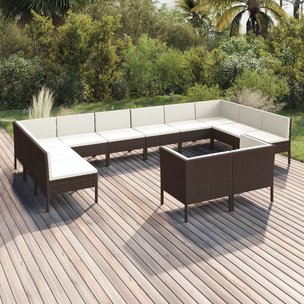 Set Divani da Giardino 12 pz con Cuscini in Polyrattan Marrone cod mxl 38523