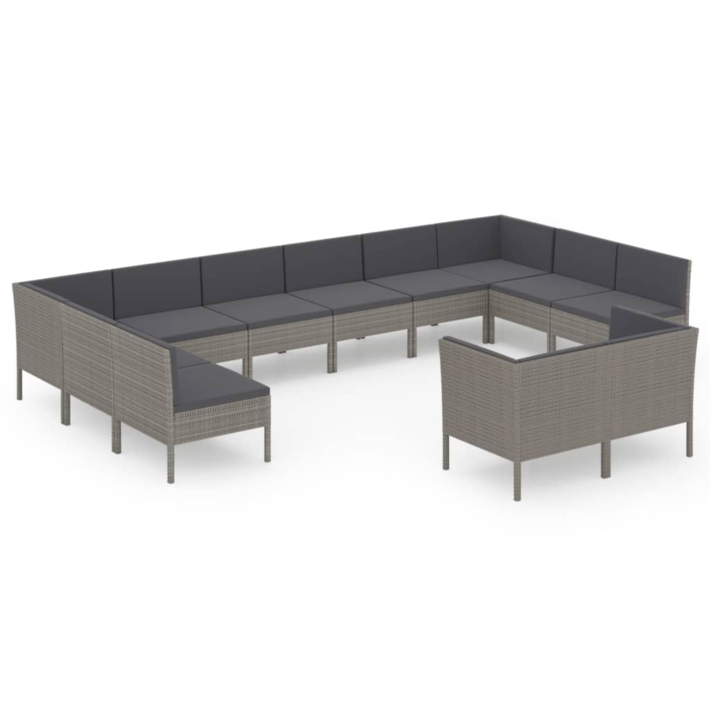 Set Divani da Giardino 12 pz con Cuscini in Polyrattan Grigio 3094626