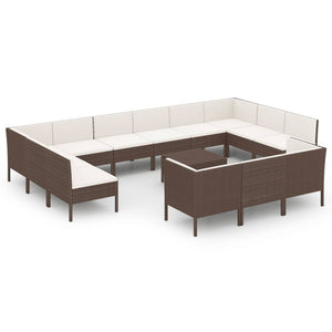 Set Divani da Giardino 14 pz con Cuscini in Polyrattan Marrone cod mxl 38532
