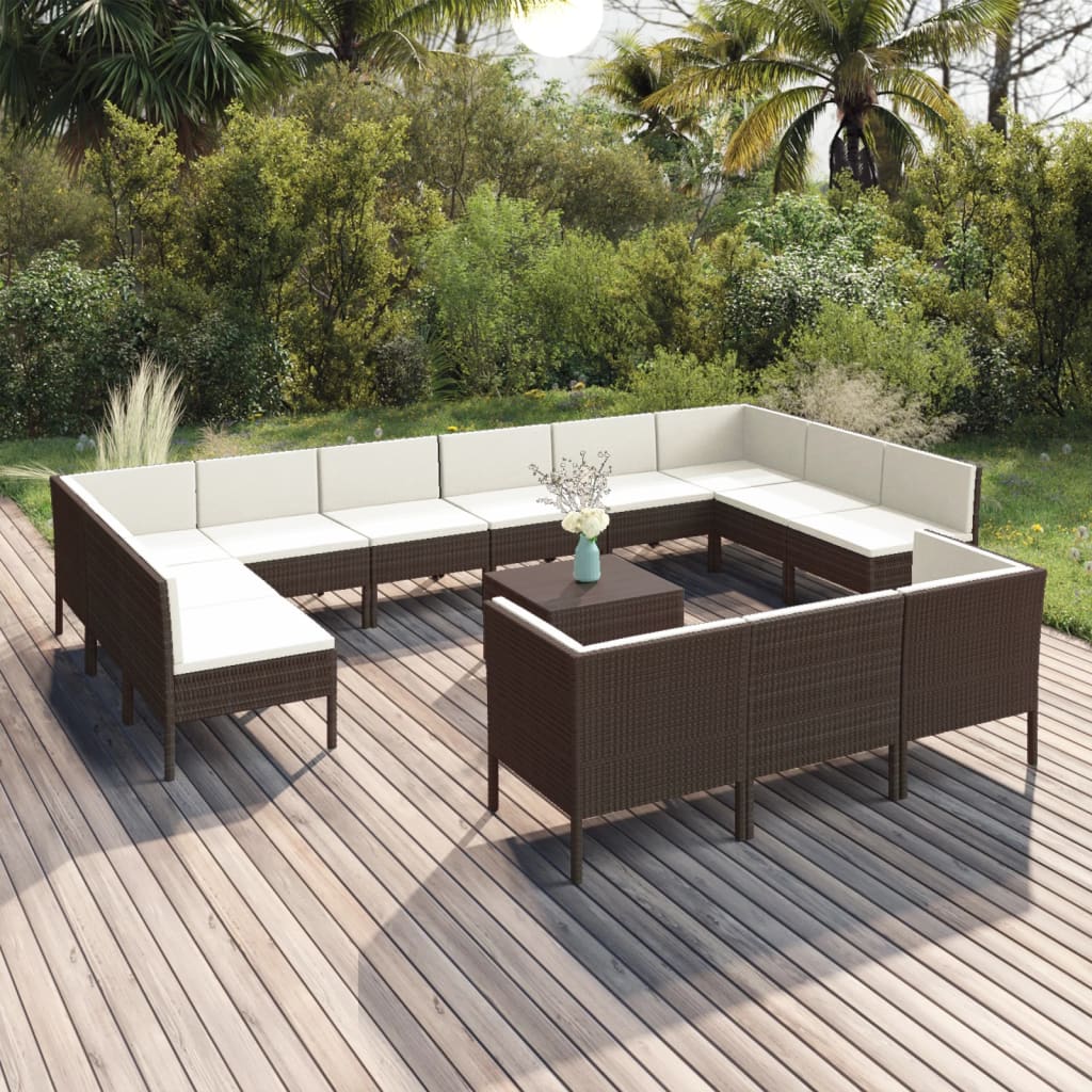 Set Divani da Giardino 14 pz con Cuscini in Polyrattan Marrone cod mxl 38532