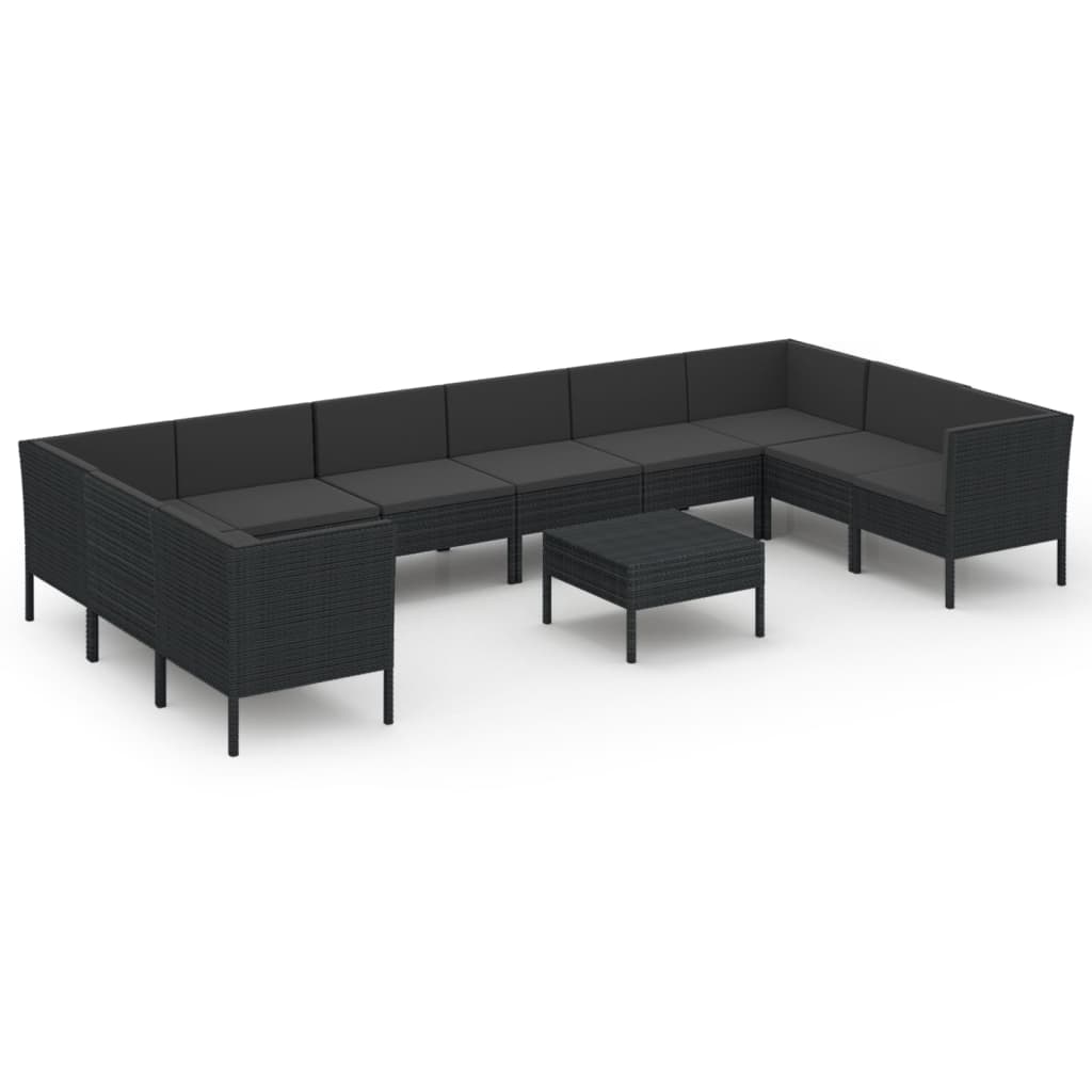 Set Divani da Giardino 11 pz con Cuscini in Polyrattan Nero 3094633