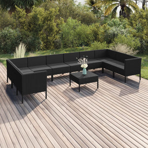 Set Divani da Giardino 11 pz con Cuscini in Polyrattan Nero 3094633