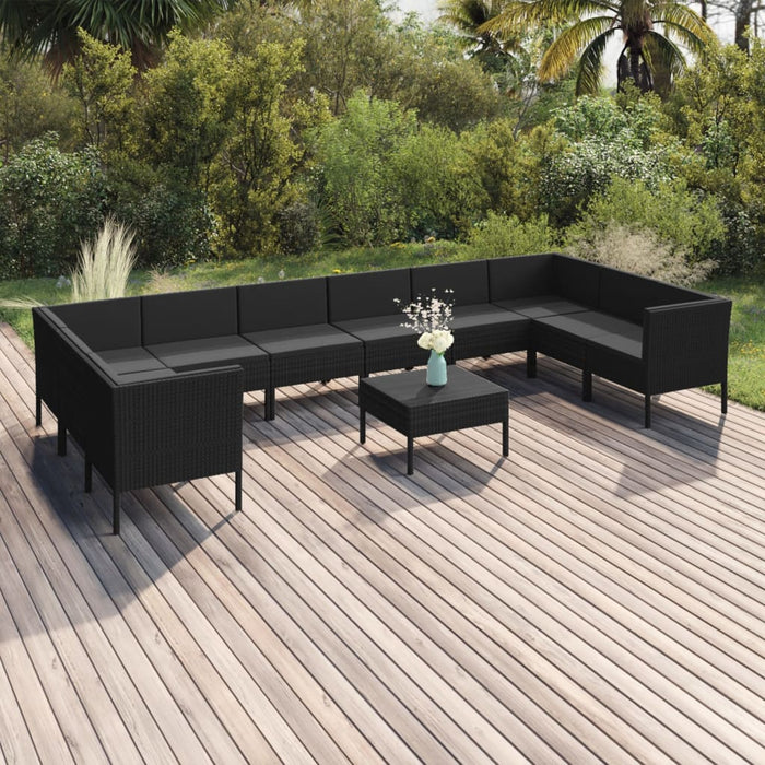 Set Divani da Giardino 11 pz con Cuscini in Polyrattan Nero 3094633